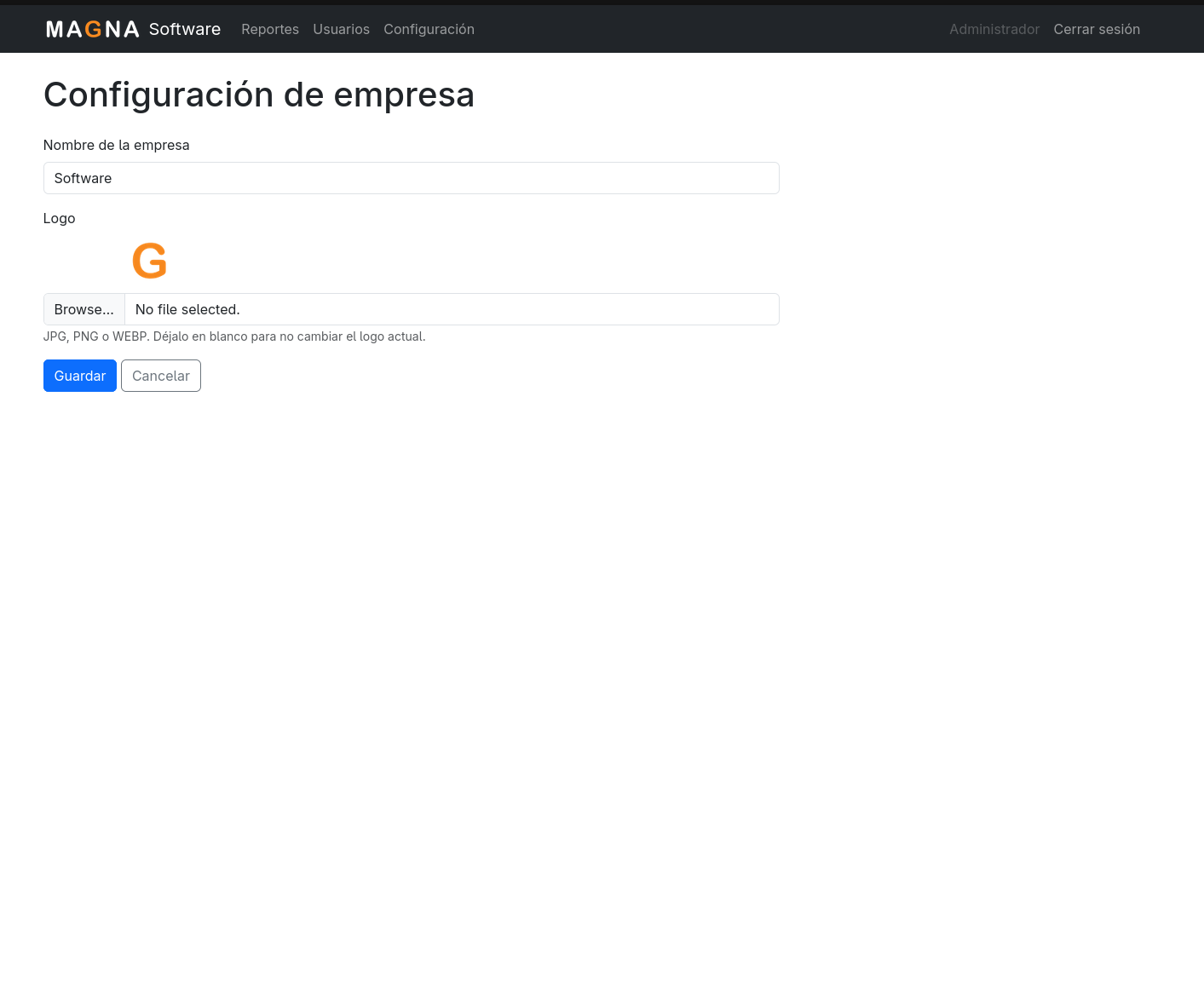 Configuración de nombre y logo de la empresa